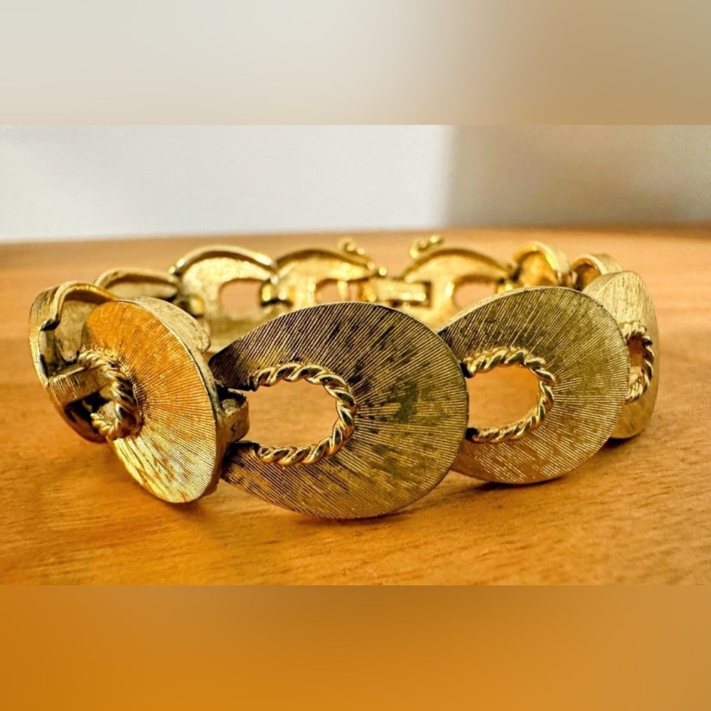 Vintage Monet Gold-Tone Brushed Link Statement Bracelet